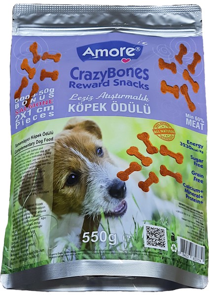 Crazy Bones Somonlu ve Sığır Etli Yumuşak Köpek Ödülü 550 + 550 gr Kemik