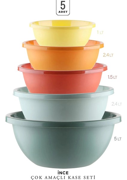 Renkli5 Adet Yuvarlak Badya&Karıştırma Seti - Saklama Kabı, Iç Içe Geçer, Az Yer Kaplar fiyatları