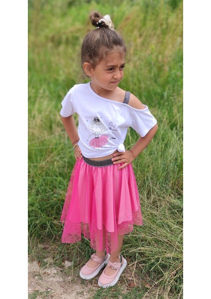 Hayal Tüllü Etek Düşük Omuzlu Tshirt Kız Çocuk 2'li Takım - 2-9 Yaş - 2091 fiyatları