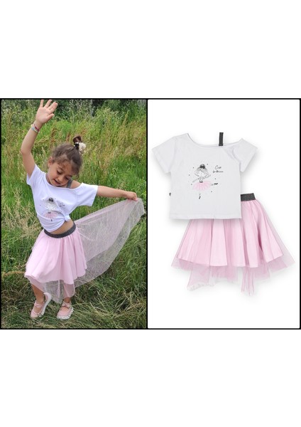 Hayal Tüllü Etek Düşük Omuzlu Tshirt Kız Çocuk 2'li Takım - 2-9 Yaş - 2091 modelleri