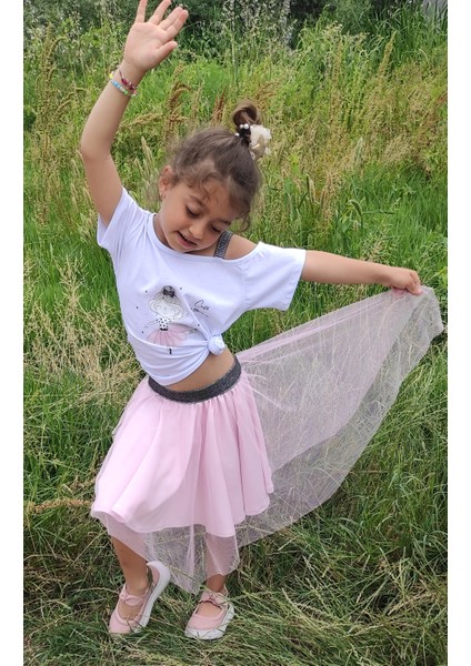 Hayal Tüllü Etek Düşük Omuzlu Tshirt Kız Çocuk 2'li Takım - 2-9 Yaş - 2091 fiyatları