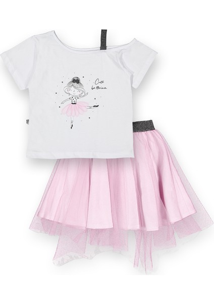 Hayal Tüllü Etek Düşük Omuzlu Tshirt Kız Çocuk 2'li Takım - 2-9 Yaş - 2091