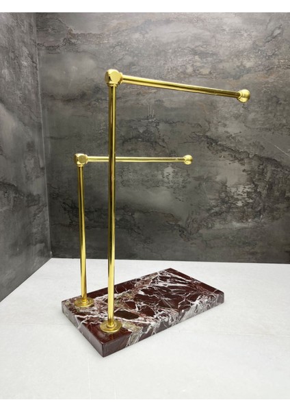 Doğal Vişne Mermer Ayaklı Banyo El Havluluk Gold Çubuklu