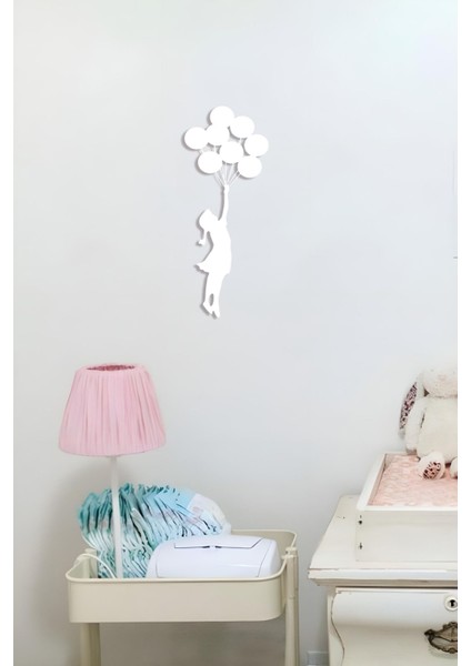 Ensa Desing Balonlu Kız Ahşap Duvar Dekoru - Duvar Süsü 50X30CM Beyaz fiyatları