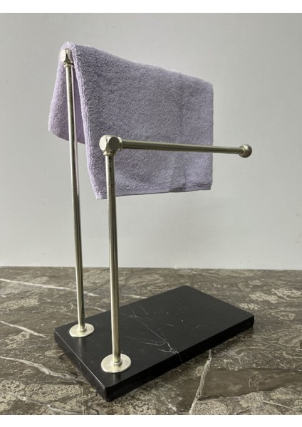 Doğal Siyah Mermer Ayaklı Banyo El Havluluk Gümüş Çubuklu modelleri