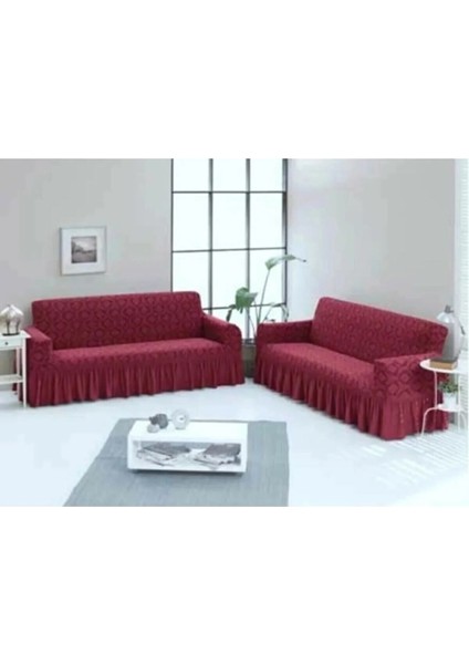 Jakarlı Koltuk Örtüsü 3+3 Çekyat Bordo