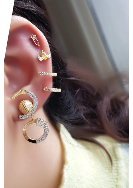 Tekli Ithal Fancy Kesim Sarı Damla Gümüş Piercing Küpe