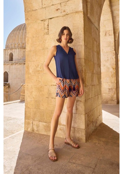 Etnik Desenli Sıfır Kol Şort Takımı modelleri