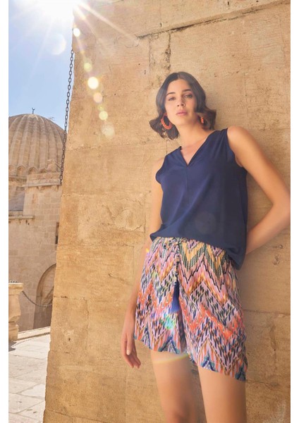 Etnik Desenli Sıfır Kol Şort Takımı indirimleri