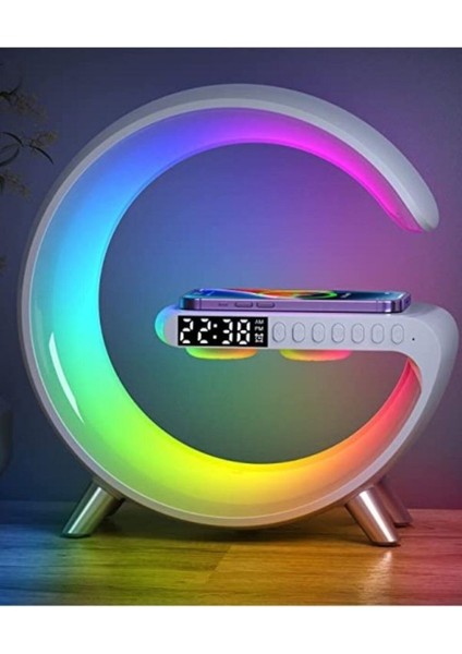 BT-2301 Rgb Masa Lambası Bluetooth Hoparlör Müzik Ritmik Saat Çalar Saat Kablosuz Şarj Cihazı Aleti