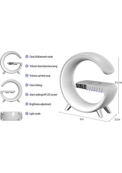 BT-2301 Rgb Masa Lambası Bluetooth Hoparlör Müzik Ritmik Saat Çalar Saat Kablosuz Şarj Cihazı Aleti