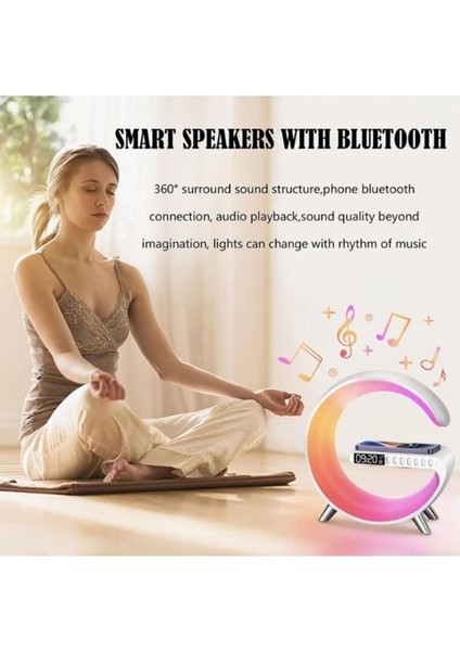 BT-2301 Rgb Masa Lambası Bluetooth Hoparlör Müzik Ritmik Saat Çalar Saat Kablosuz Şarj Cihazı Aleti