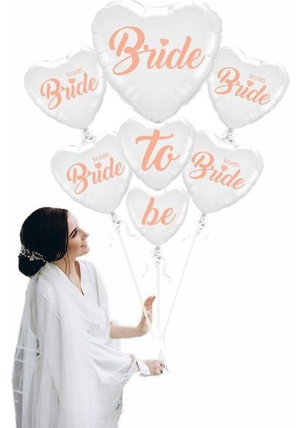 Bride To Be Team Bride Yazılı Folyo Balon Buketi Beyaz Renk 5 Adet