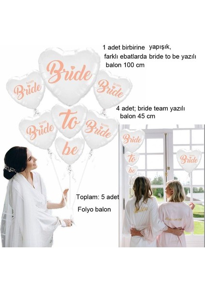 Bride To Be Team Bride Yazılı Folyo Balon Buketi Beyaz Renk 5 Adet