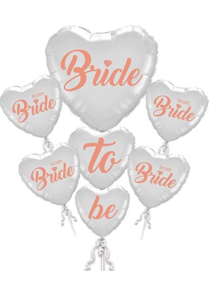 Bride To Be Team Bride Yazılı Folyo Balon Buketi Beyaz Renk 5 Adet