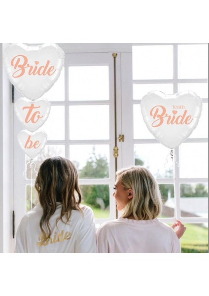 Bride To Be Team Bride Yazılı Folyo Balon Buketi Beyaz Renk 5 Adet
