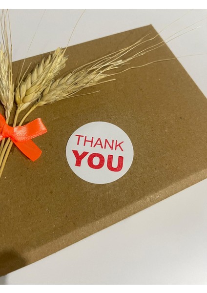 Thank You Kırmızı Yazılı Beyaz Yuvarlak Yapışkanlı Etiket 3 x 3 cm 150 Adet