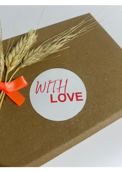With Love Kırmızı Yazılı Beyaz Yuvarlak Yapışkanlı Etiket 4 x 4 cm 120 Adet