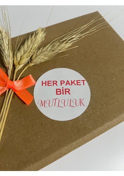 Her Paket Bir Mutluluk Kırmızı Yazılı Yuvarlak Yapışkanlı Etiket 5 x 5 cm 100 Adet