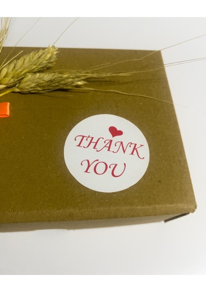 Thank You Kırmızı Yazılı Üstü Kalpli Yuvarlak Yapışkanlı Etiket 5 x 5 cm 100 Adet