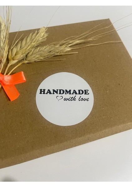Handmade With Love Kalpli Siyah Yazı Yuvarlak Yapışkanlı Etiket 5 x 5 cm 100 Adet