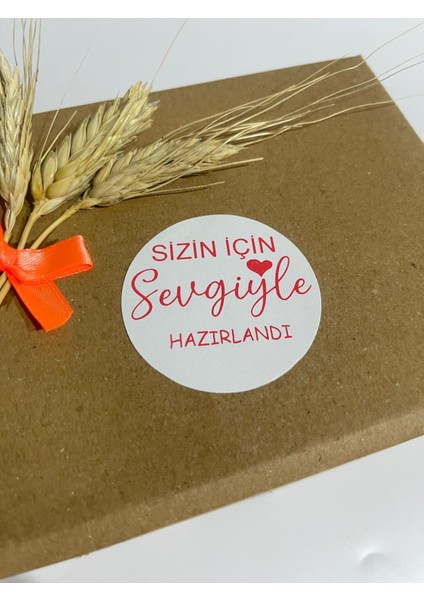 Sizin Için Sevgiyle Hazırlandı Kırmızı Yazılı Yuvarlak Yapışkanlı Etiket 4 x 4 cm 120 Adet
