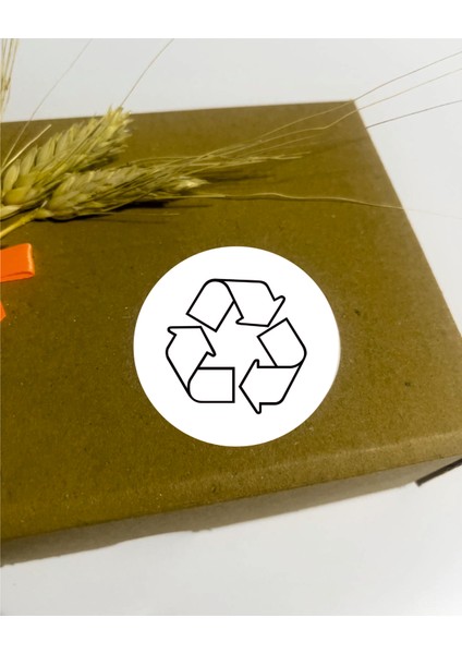 Geri Dönüşüm Işareti Yuvarlak Yapışkanlı Etiket 5 x 5 cm 100 Adet