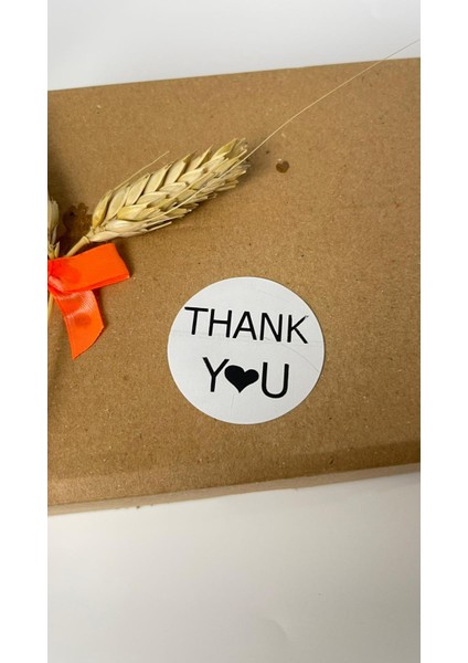 Thank You Kalpli Siyah Yazılı Beyaz Yuvarlak Yapışkanlı Etiket 5 x 5 cm 100 Adet