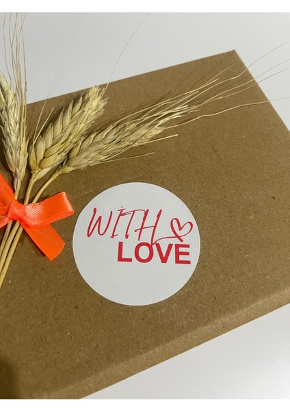 With Love Kırmızı Yazılı Kalpli Yuvarlak Yapışkanlı Etiket 5 x 5 cm 100 Adet
