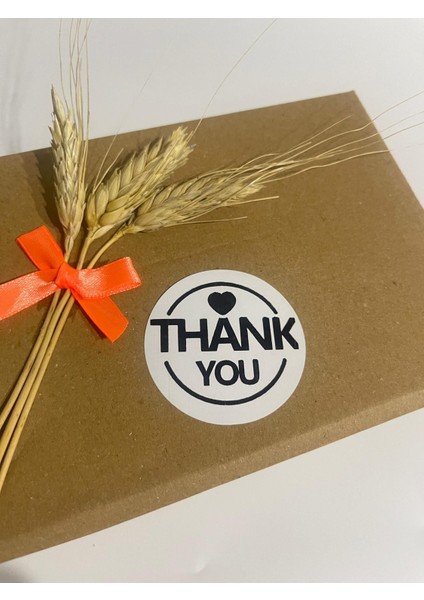 Thank You Yuvarlak Kalpli Siyah Yazılı Yuvarlak Yapışkanlı Etiket 4 x 4 cm 120 Adet