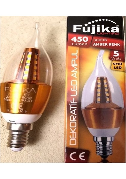 5 W 3000K Amber Renk Kıvrık Dekoratif E14 Duy Led Şeffaf Ampul 5 Adet