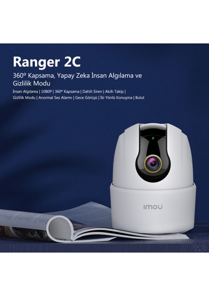 IMOU Ranger 2C İç Ortam Akıllı WiFi PT Kamera/4MP-Gece Görüşü-360°Hareket-İnsan Algılama-İki Yönlü Konuşma-SD Kart Desteği-ONVIF-Bulut(IPC-TA42P)