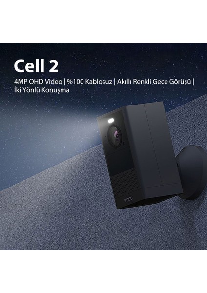 IMOU Cell 2 Dış Ortam Kablosuz WiFi Kamera/4MP-Renkli Gece Görüşü-PIR Algılama-İki Yönlü Ses-Şarj Edilebilir Batarya-IP65-SD Kart-Bulut(IPC-B46LP)