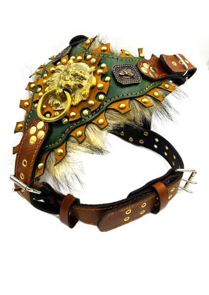 Haki Tüylü Özel Tasarım Deri Köpek Göğüs Tasması modelleri