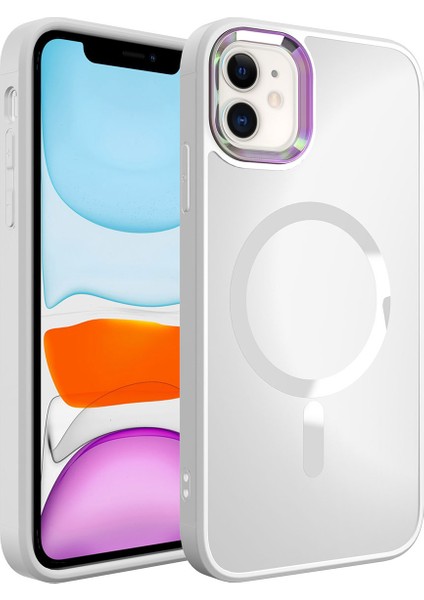 Apple iPhone 11 Kılıf Renkli Kamera Çerçeveli Magsafeli Parlak Stil Kapak