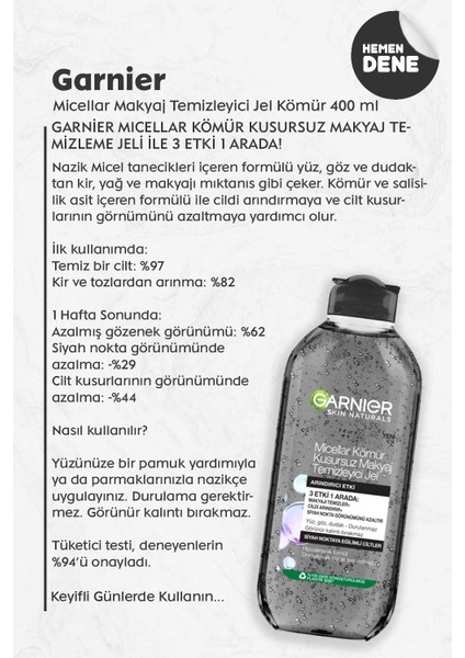 Micellar Makyaj Temizleyici Jel Kömür 400 ml