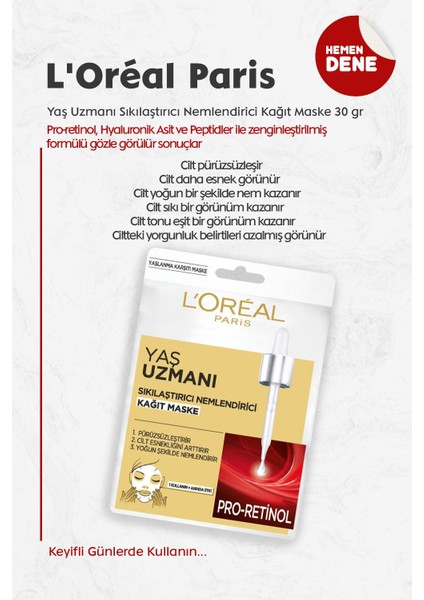 L'Oréal Paris Loreal Paris Yaş Uzmanı Sıkılaştırıcı Nemlendirici Kağıt Maske 30 gr