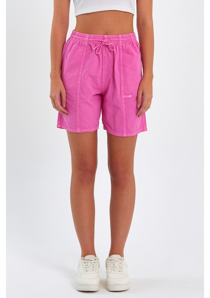 Kadın Fuşya Rahat Kesim Keten Şort