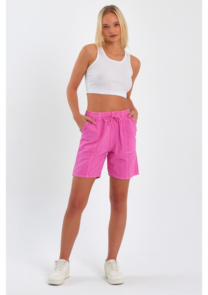 Kadın Fuşya Rahat Kesim Keten Şort fiyatları