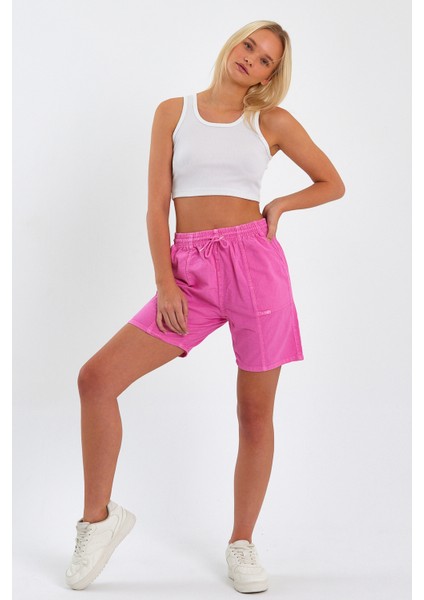 Kadın Fuşya Rahat Kesim Keten Şort fırsatları
