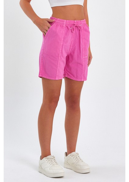 Kadın Fuşya Rahat Kesim Keten Şort indirimleri