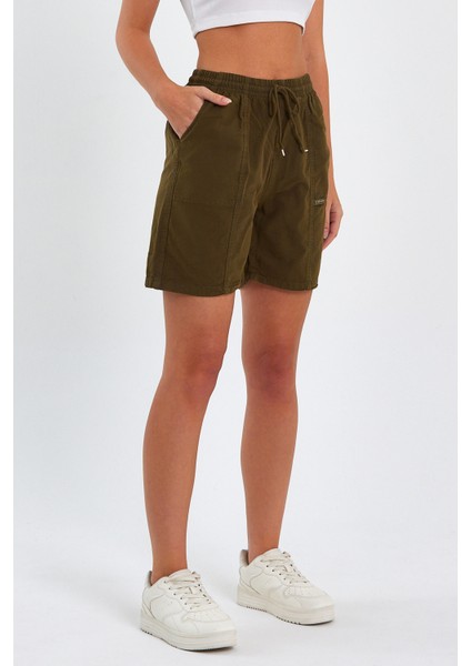 Kadın Haki Rahat Kesim Keten Şort modelleri