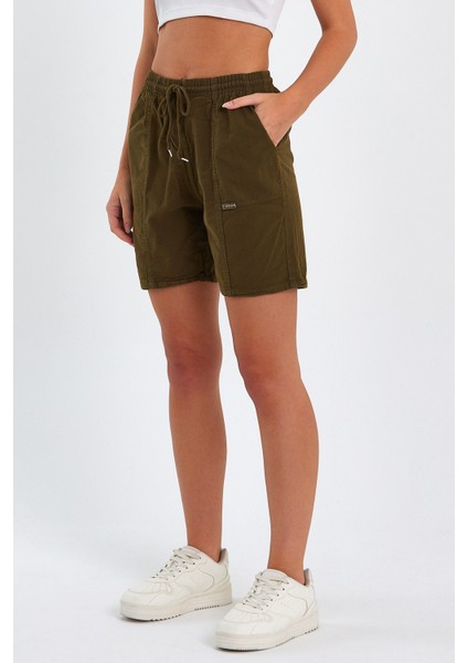 Kadın Haki Rahat Kesim Keten Şort fırsatları
