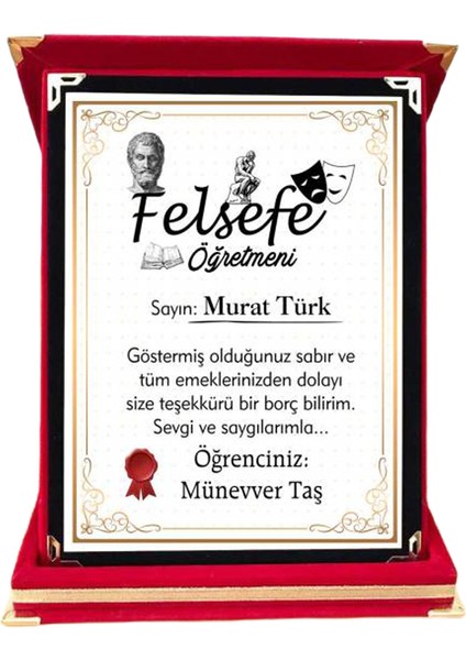 Felsefe Öğretmenine Hediye Plaket