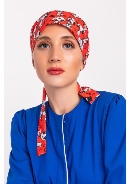 Kırmızı Snoppy Desenli Tesettür Doktor Hemşire Hastane Aşçı Cerrahi Bone