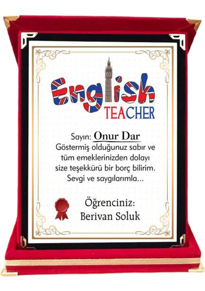 Ingilizce Öğretmenine Hediye Plaket