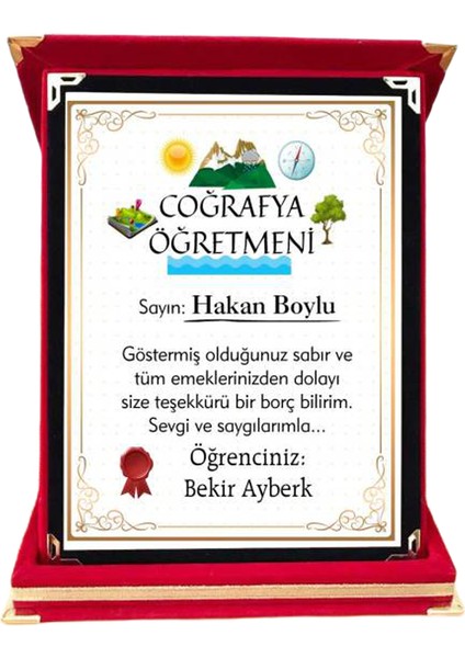 Coğrafya Öğretmenine Hediye Plaket