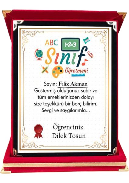 Sınıf Öğretmenine Hediye Plaket