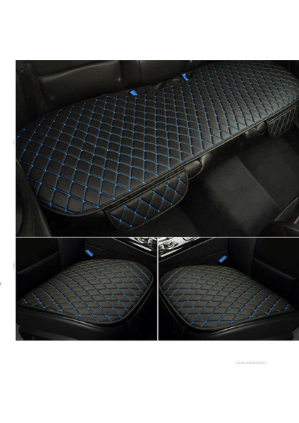 Seat Leon 2012-2016 Ön ve Arka Takım 3 Parça Siyah Deri Mavi Desen Oto Koltuk Minderi