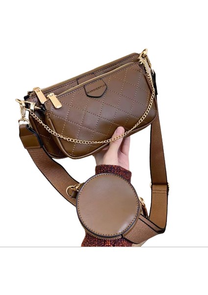 Omuzdan Askili Çanta Kadın Moda Alfabe Flap Ekose Zincir Fermuar Bayan Çanta Rahat Askılı Çanta Bayan Tote Çanta (Yurt Dışından)